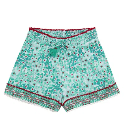 Poupette St Barth Kids' Cindy Floral Shorts In Green