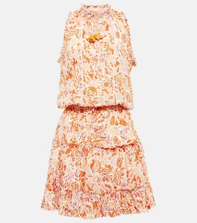 Poupette St Barth Clara Printed Minidress In Orange Chagal