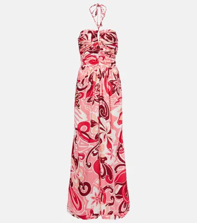 Poupette St Barth Claudia Floral Cutout Satin Jumpsuit In Pink
