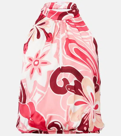 Poupette St Barth Clea Printed Halterneck Satin Top In Multicoloured