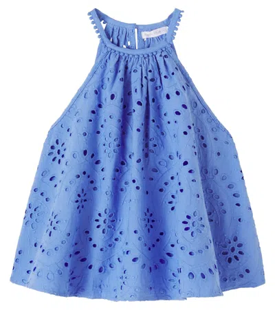 Poupette St Barth Kids' Cleo Broderie Anglaise Cotton Top In Blue