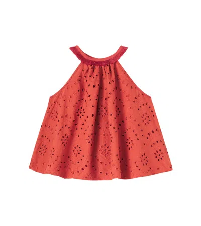 Poupette St Barth Kids' Cleo Broderie Anglaise Cotton Top In Red