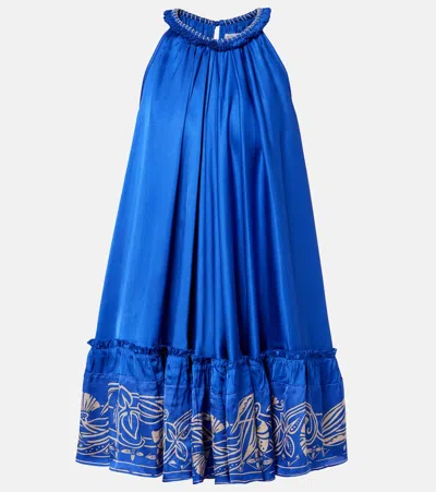 Poupette St Barth Cleo Embellished Floral Satin Minidress In Blue