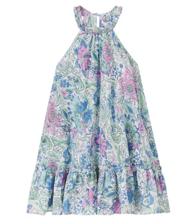 Poupette St Barth Kids' Cleo Floral Cotton Muslin Dress In Gray