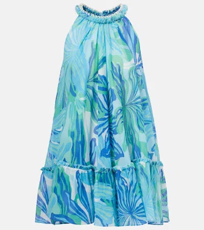 Poupette St Barth Cleo Printed Cotton Gauze Minidress In Blue