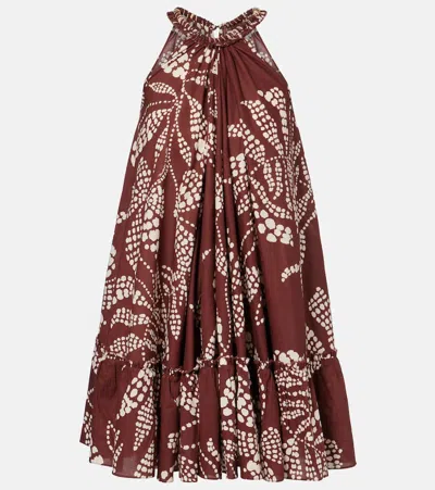 Poupette St Barth Cleo Printed Cotton Minidress In Brown