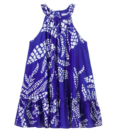 Poupette St Barth Kids' Cleo Printed Halterneck Cotton Dress In Blue