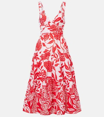 Poupette St Barth Coco Floral Cotton Midi Dress In Red