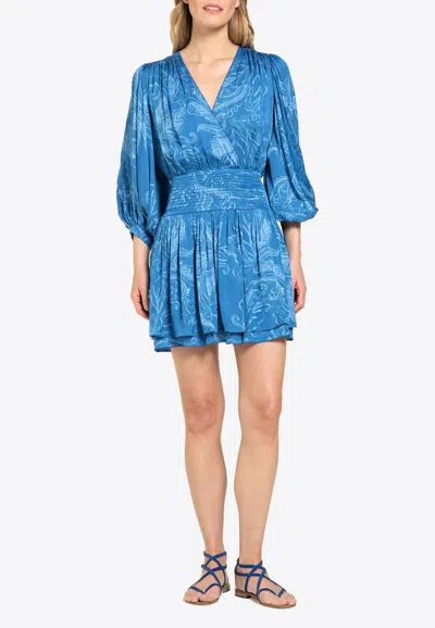 Poupette St Barth Colleen Printed Satin Mini Dress In Blue