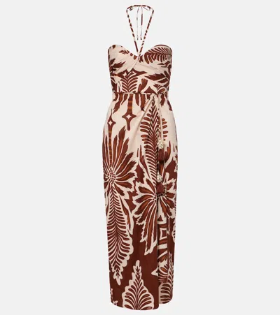 Poupette St Barth Collina Printed Cotton Midi Dress In Brown