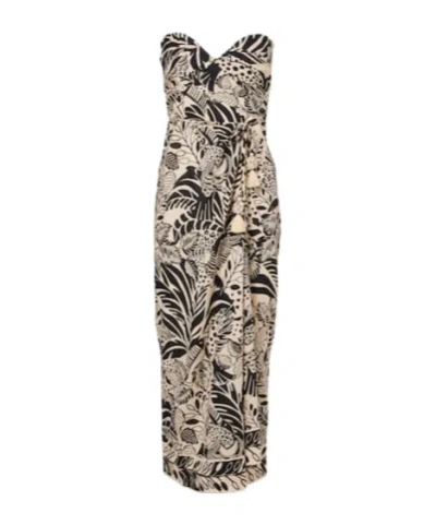 Poupette St Barth Collina Printed Cotton Midi Dress In Brown