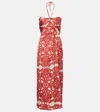 Poupette St Barth Collina Printed Satin Midi Dress In Red