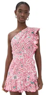 Poupette St Barth Corinne Printed One-shoulder Minidress In Pink Wings Flower
