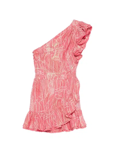 Poupette St Barth Corinne One-shoulder Mini Ruffled Dress In Multi