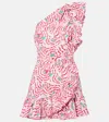 Poupette St Barth Corinne Printed One-shoulder Minidress In Pink
