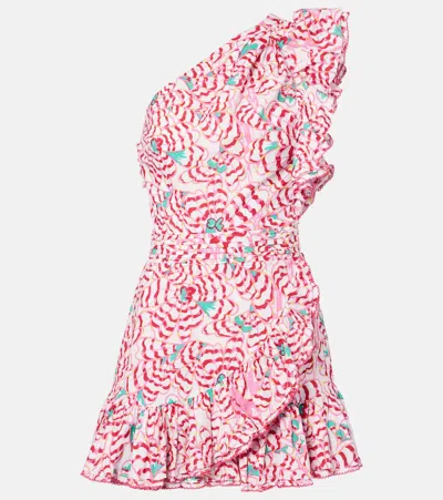 Poupette St Barth Corinne Printed One-shoulder Minidress In Pink