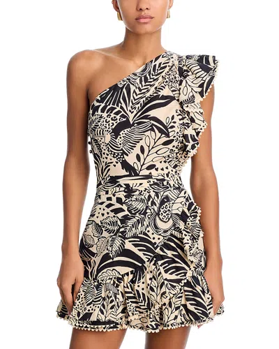 Poupette St Barth Corinne Ruffled Printed Cotton Minidress In Black