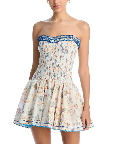Poupette St Barth Cory Smocked Strapless Dress In Blue Ylang Ylang