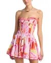 Poupette St Barth Cory Smocked Strapless Dress In Pink Macro Lilium