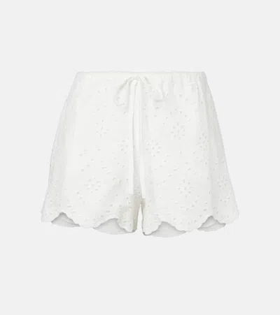Poupette St Barth Cruse Broderie Anglaise Cotton Shorts In White