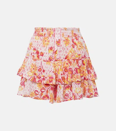 Poupette St Barth Culotte Ruffled Floral Miniskirt In Pink