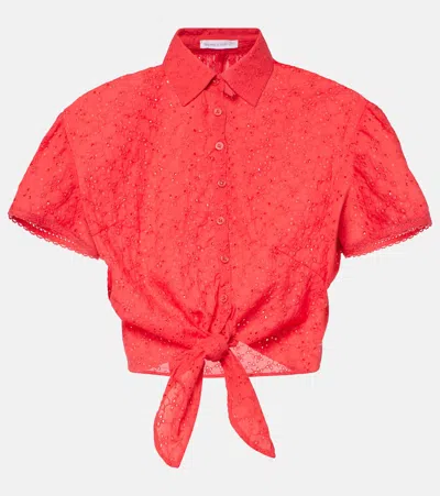 Poupette St Barth Cycas Broderie Anglaise Cotton Crop Top In Red