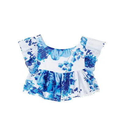 Poupette St Barth Kids' Cycas Ruffled Floral Cotton Top