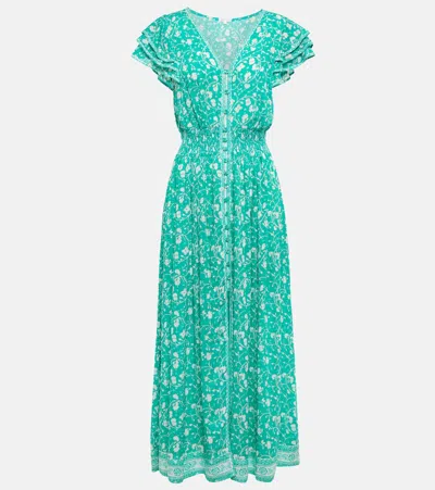 Poupette St Barth Della Floral Midi Dress In Green Poppy