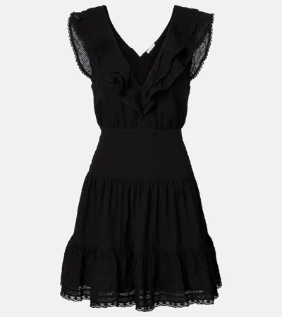 Poupette St Barth Della Ruffled Cotton Minidress In Black