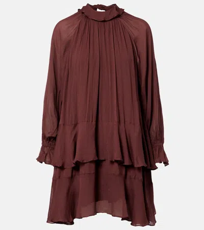 Poupette St Barth Dina Ruffled Minidress In Brown