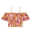 Poupette St Barth Donna Floral Off-shoulder Top In Orange Dalia