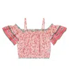 Poupette St Barth Donna Floral Off-shoulder Top In Pink Anemone