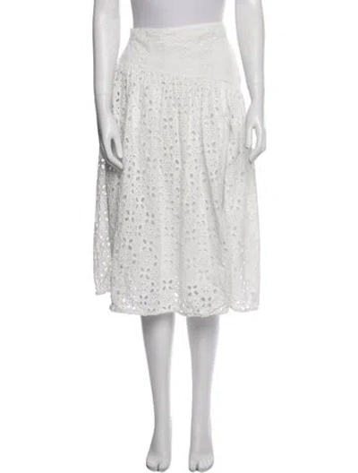 Pre-owned Poupette St Barth Embroidered Accent Knee-length Skirt In White
