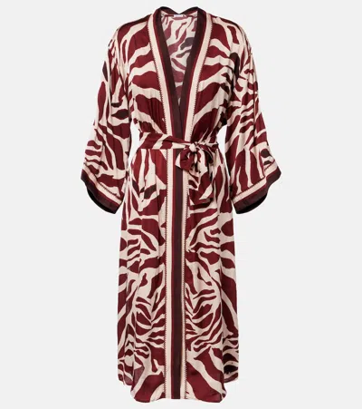 Poupette St Barth Erica Printed Satin Kaftan In Brown