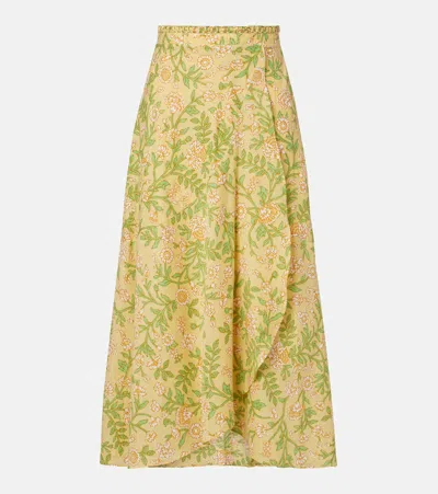 Poupette St Barth Eva Floral Cotton Midi Skirt In Gold