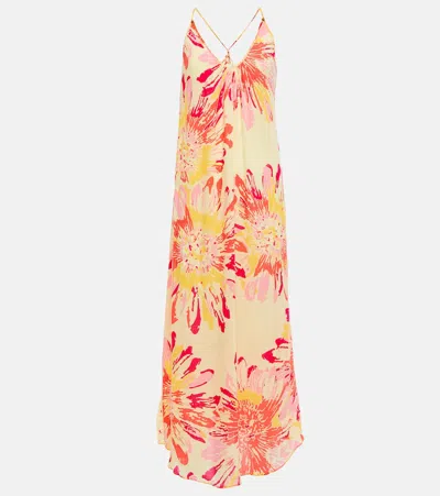 Poupette St Barth Felicia Floral Midi Dress In Yellow Marguerite