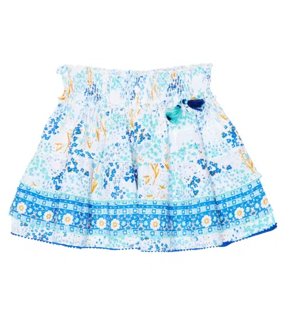 Poupette St Barth Kids' Floral Cotton Skirt In White Blue Tulipe