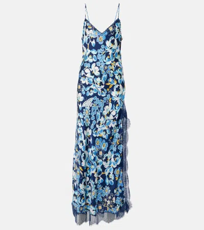 Poupette St Barth Floral Lace-trimmed Slip Dress In Blue