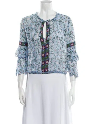 Pre-owned Poupette St Barth Floral Print Cowl Neck Blouse In Blue