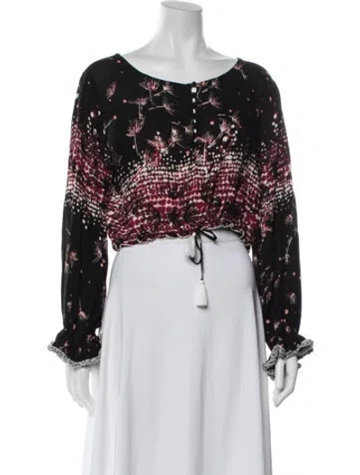 Pre-owned Poupette St Barth Floral Print Crew Neck Blouse In Black