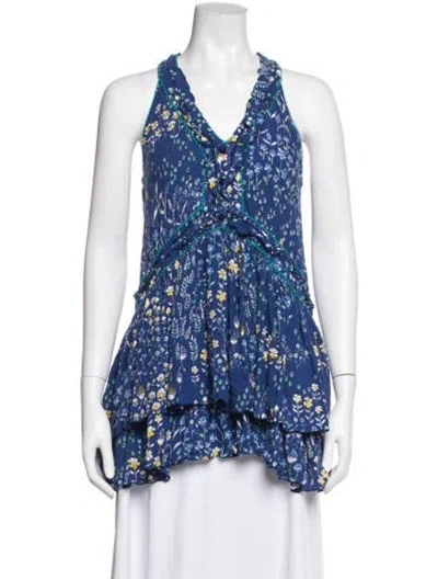 Pre-owned Poupette St Barth Floral Print Halterneck Blouse In Blue