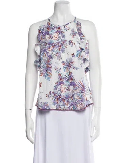 Pre-owned Poupette St Barth Floral Print Halterneck Blouse W/ Tags In White