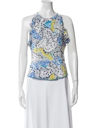 Pre-owned Poupette St Barth Floral Print Halterneck Blouse In White