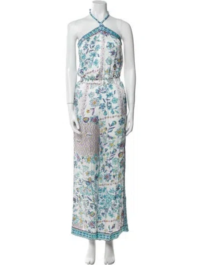 Pre-owned Poupette St Barth Floral Print Halterneck Jumpsuit In Blue