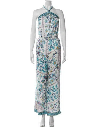 Pre-owned Poupette St Barth Floral Print Halterneck Jumpsuit In Blue