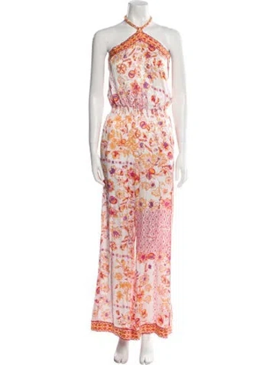 Pre-owned Poupette St Barth Floral Print Halterneck Jumpsuit In White