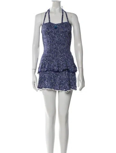 Pre-owned Poupette St Barth Floral Print Halterneck Romper In Blue
