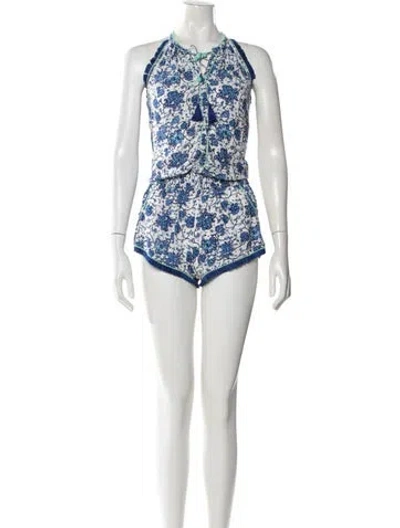 Pre-owned Poupette St Barth Floral Print Halterneck Romper In Blue