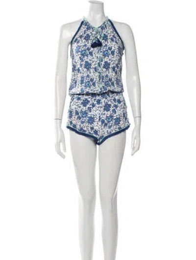Pre-owned Poupette St Barth Floral Print Halterneck Romper In Blue