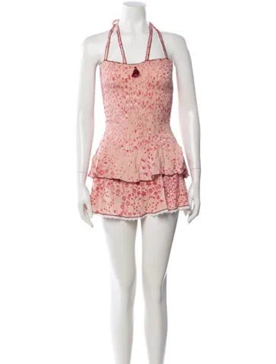 Pre-owned Poupette St Barth Floral Print Halterneck Romper In Pink